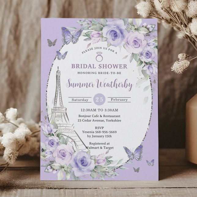 Lavender Lilac Lila Blommigt Paris Möhippa Inbjudningar (Skapare uppladdad)