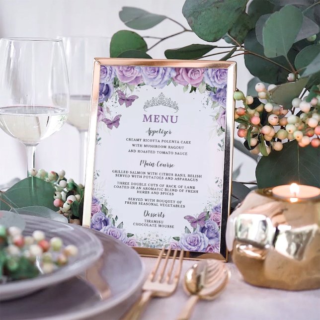 Lavender Lilac Lila Ro Blommigt Quinceanera Menu Poster (Skapare uppladdad)