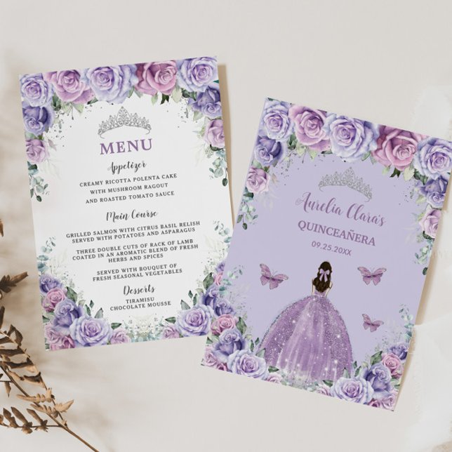 Lavender Lilac Lila Ro Blommigt Quinceanera Menu Program (Skapare uppladdad)