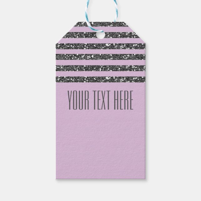 Lavender Lilac Lila Silver Glitter Rand Party Presentetikett (Framsidan)
