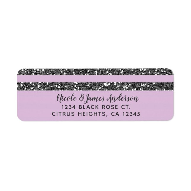 Lavender Lilac Lila Silver Glitter Rand Party Returadress Etikett (Framsidan)