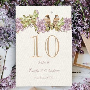 Lavender Lilac Love Bird Bröllop Bordsnummer Card