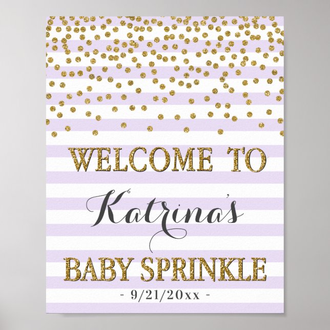 Lavender Lilac och Guld Girl Baby Sprinkle Välkomm Poster (Framsidan)