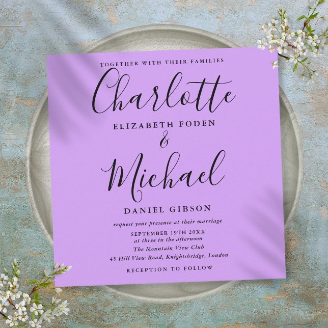 Lavender Lilac Orchid Elegant Script Bröllop Inbjudningar (Lavender Lilac Orchid Elegant Script Wedding Invitation)