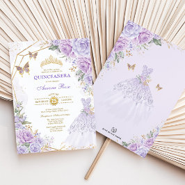 Lavender Lilac Ro Quinceañera Princess Birthday Inbjudningar
