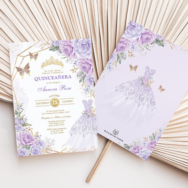 Lavender Lilac Ro Quinceañera Princess Birthday Inbjudningar (Skapare uppladdad)