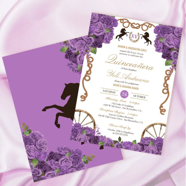 Lavender Lilac Ro Western Charra Quinceañera Inbjudningar (Skapare uppladdad)