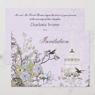 Lavender Lilac vintage Birdcage (bröllop) Inbjudningar