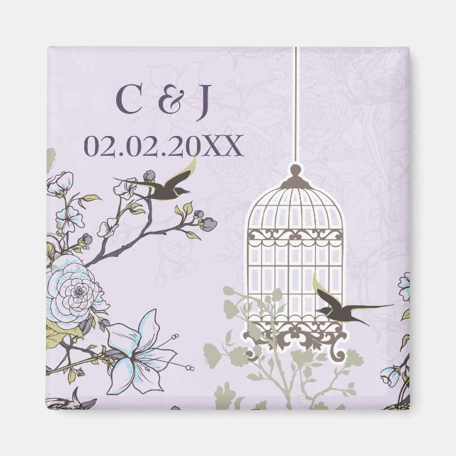 Lavender Lilac vintage Birdcage (bröllop) Magnet (Framsidan)