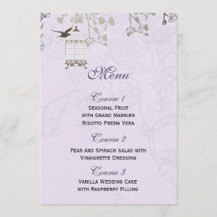 Lavender Lilac vintage Birdcage (bröllop) Meny
