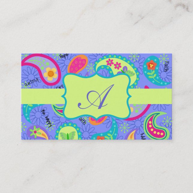 Lavender Lime Green Modern Paisley Monogram Visitkort (Framsida)