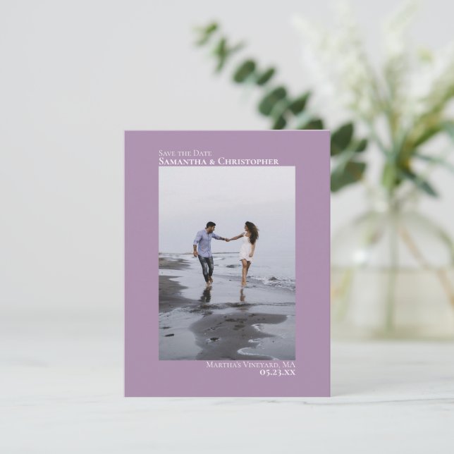 Lavender Lodrät Foto Modern minimalist Bröllop Spara Datumet (Stående Fram)