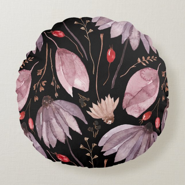 Lavender Lotus Flowers Round Throw Pillow Rund Kudde (Framsidan)