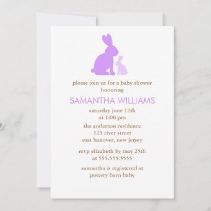 Lavender Mamma och Baby Rabbit Baby Shower Inbjudningar