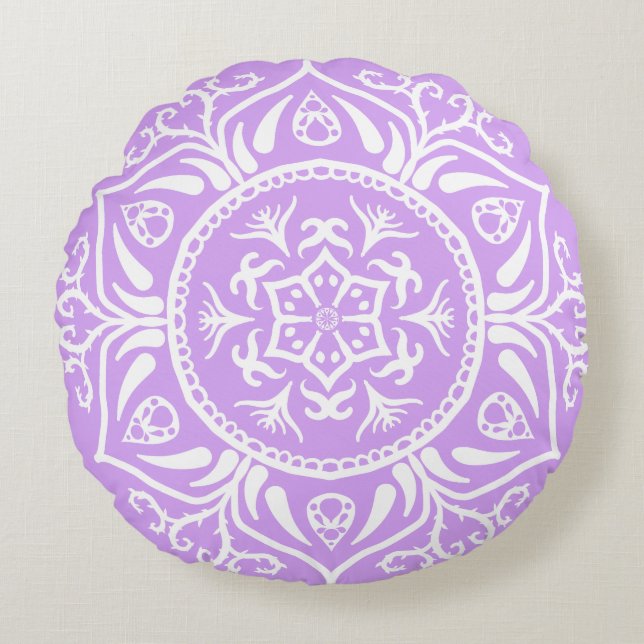 Lavender Mandala Rund Kudde (Framsidan)