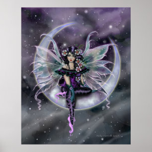 Lavender Måne Fairy on Crescent Måne Fantasy Art Poster