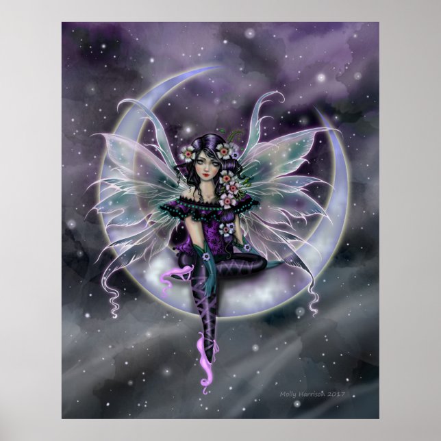 Lavender Måne Fairy on Crescent Måne Fantasy Art Poster (Framsidan)