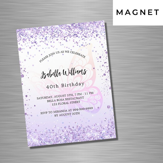 Lavender-manuslyx för fjäril-fjäril magnetisk inbjudningskort (Skapare uppladdad)