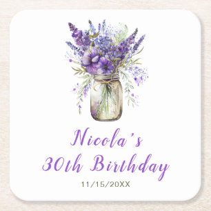 Lavender Mason Burk Birthday Underlägg Papper Kvadrat