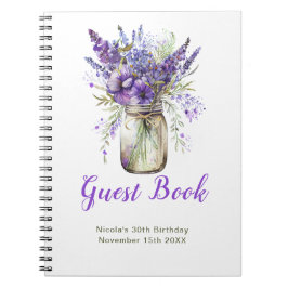 Lavender Mason Jar Birthday Party Guest Book Anteckningsbok