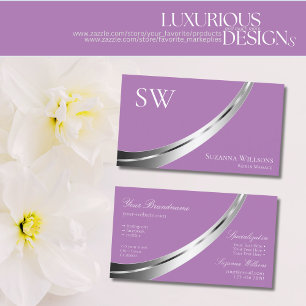 Lavender med Silver Decor och Monogram Snyggt Visitkort
