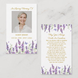 Lavender Memorial Photo Funeral Prayer Card Visitkort