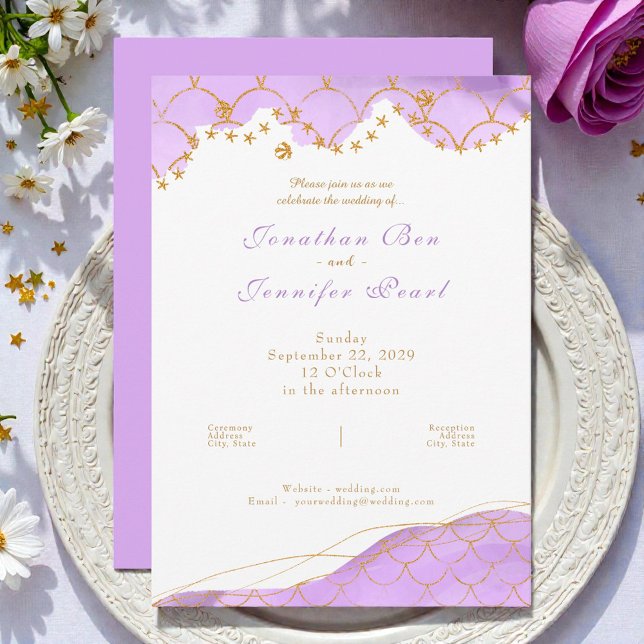 Lavender Mermaid Gold Wedding Invitation Inbjudningar (Skapare uppladdad)