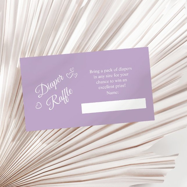Lavender Minimalist Baby Shower Diaper Raffle Tilläggskort (Lavender Minimalist Baby Shower Diaper Raffle Enclosure Card on a sunny neutral dry palm leaf.)