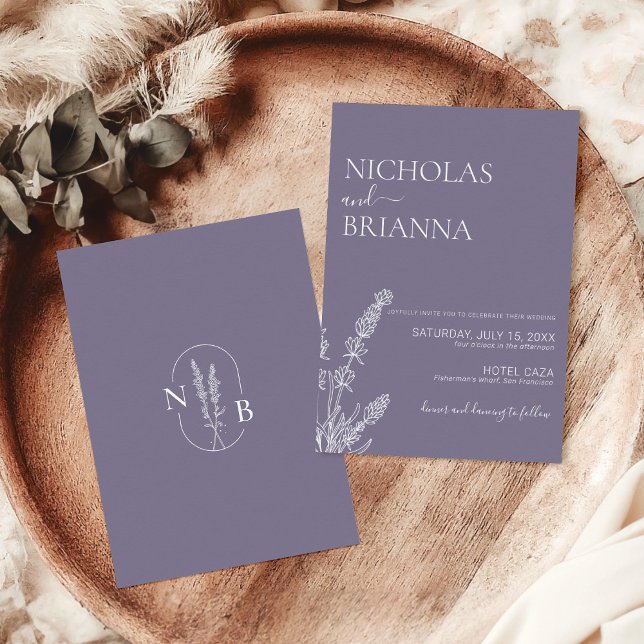 Lavender Minimalist Boho Bröllop Elegant Inbjudningar (Skapare uppladdad)