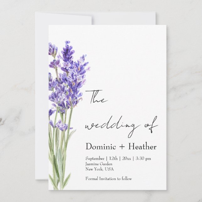 Lavender Minimalist Elegance Bröllop Inbjudningar (Framsida)