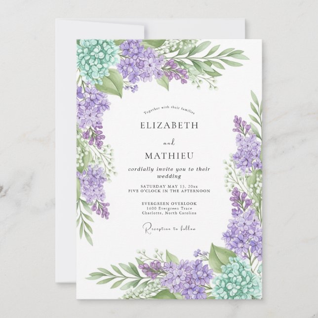 Lavender Mint Delicate Spring Wedding Inbjudningar (Framsida)