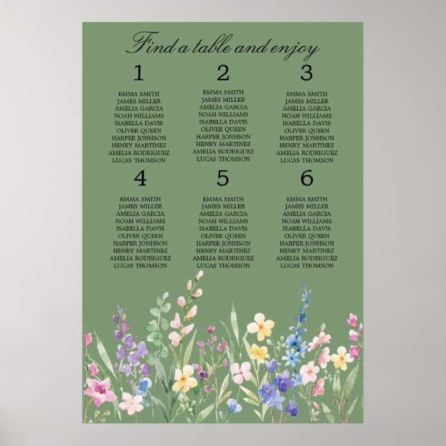 Lavender Mint Floral Wedding Seating Chart Poster (Framsidan)