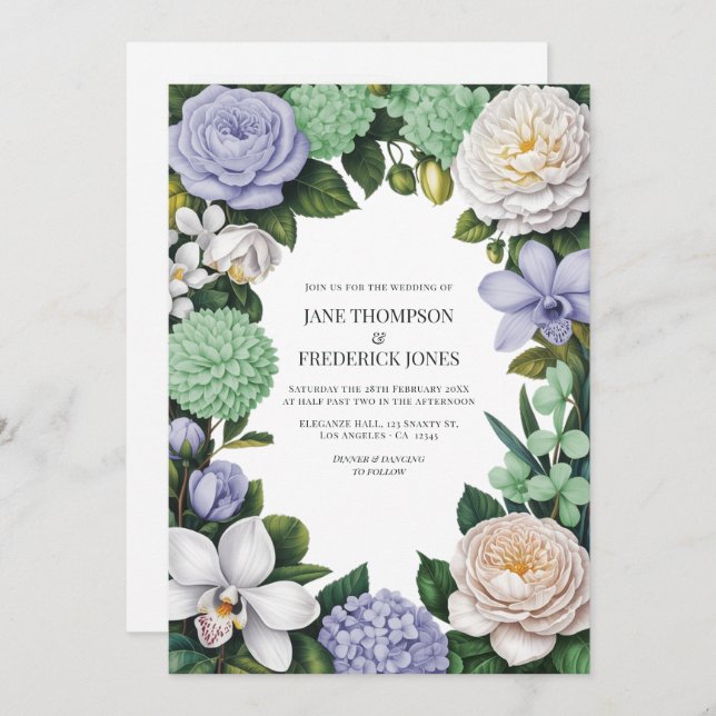 Lavender, Mint Green & White Floral Wedding Inbjudningar (Fram/baksida)