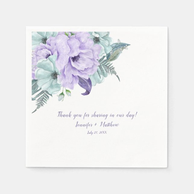 Lavender Mint Lila Watercolor Peonies Reception Pappersservett (Framsidan)