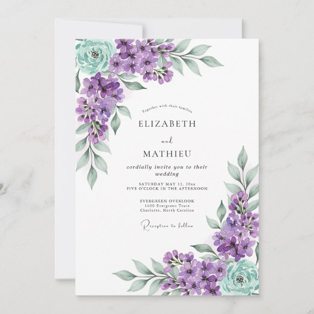 Lavender Mint Lovely Spring Wedding Inbjudningar (Framsida)