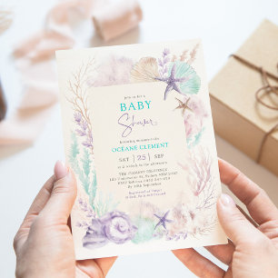 Lavender Mint Ocean Baby Shower under havet Inbjudningar
