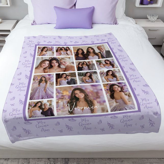Lavender Mis Quince Años Quinceanera Fleecefilt (Shown on a Medium 50" x 50" blanket)