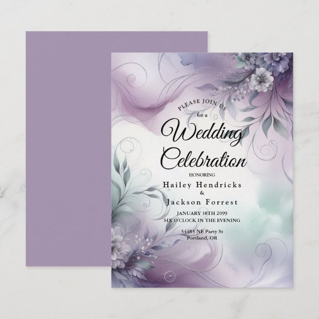 Lavender Mist och Watercolor Whispers Bröllop Inbjudningar (Fram/baksida)