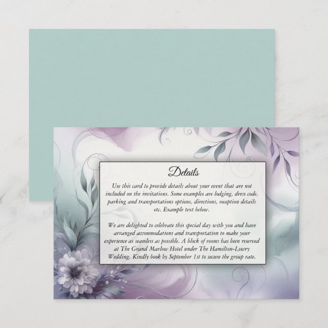 Lavender Mist och Watercolor Whispers Tilläggskort (Fram/baksida)