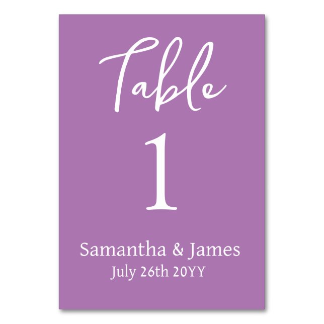 Lavender Modern Elegance Bröllop Bordsnummer (Baksidan)