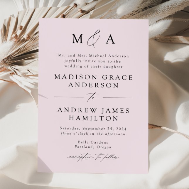 Lavender Modern Elegance Monogram Bröllop Inbjudningar (Skapare uppladdad)