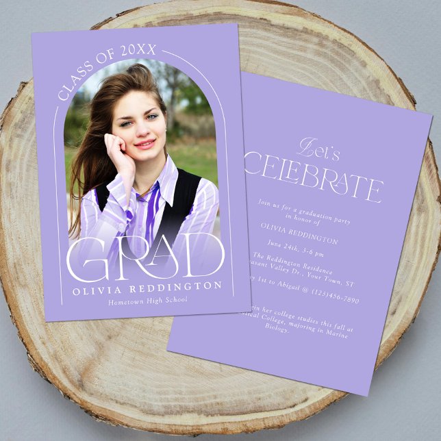 Lavender Modern Minimal Arch Photo Grad Party Inbjudningar (Skapare uppladdad)