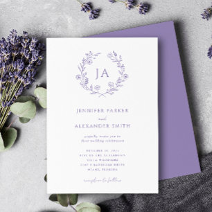 Lavender Monogram Bröllop Inbjudningar