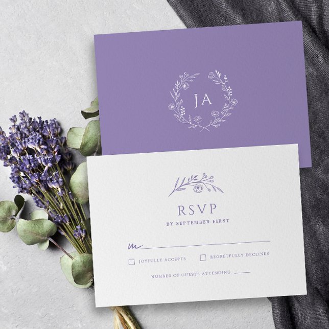 Lavender Monogram Bröllop OSA Kort (Skapare uppladdad)