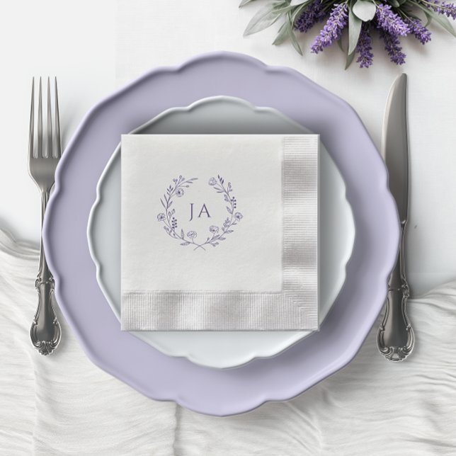 Lavender Monogram Bröllop Pappersservett (Skapare uppladdad)