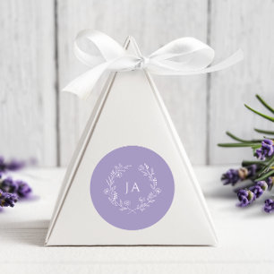 Lavender Monogram Bröllop Runt Klistermärke