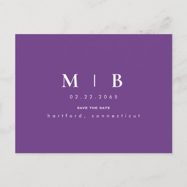 Lavender Monogram Bröllop spara datum Vykort (Framsida)