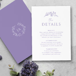 Lavender Monogram Bröllop Tilläggskort
