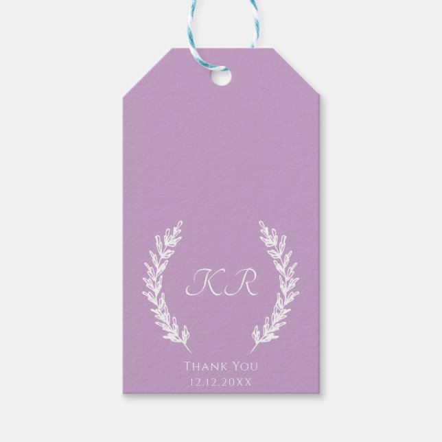 Lavender Monogram Elegant Modern Bröllop Presentetikett (Framsidan)