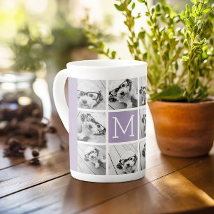 Lavender Monogram med 8 Photo Collage Grid Benporslin Mugg